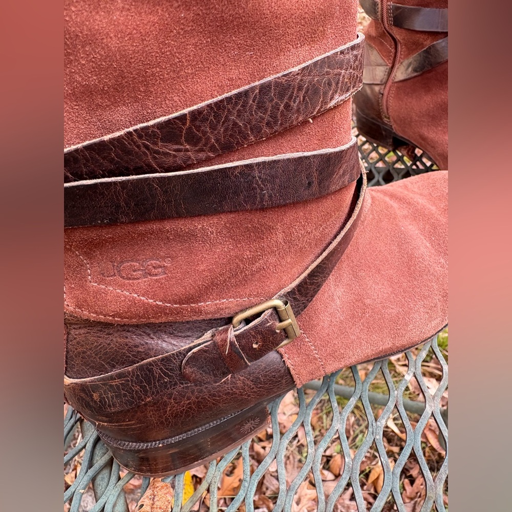 UGG Brown Suede Deanna Mid-calf Leather Riding Boots